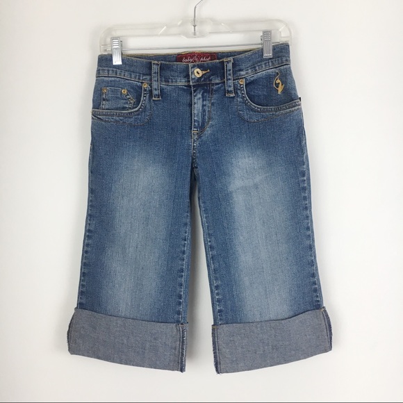 NWT Vintage Y2K Baby Phat Cat Logo Cuffed Denim Jeans Cropped Capri Pants Size 3 - Picture 2 of 10